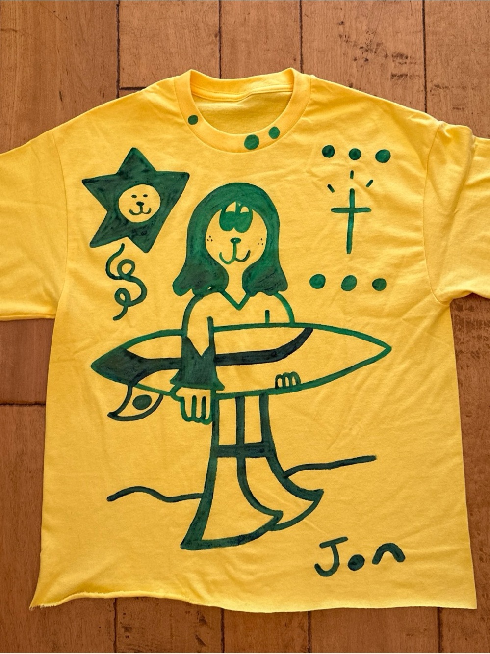 Ron Jon Yellow Surf Graphic Tee with Green Artwork